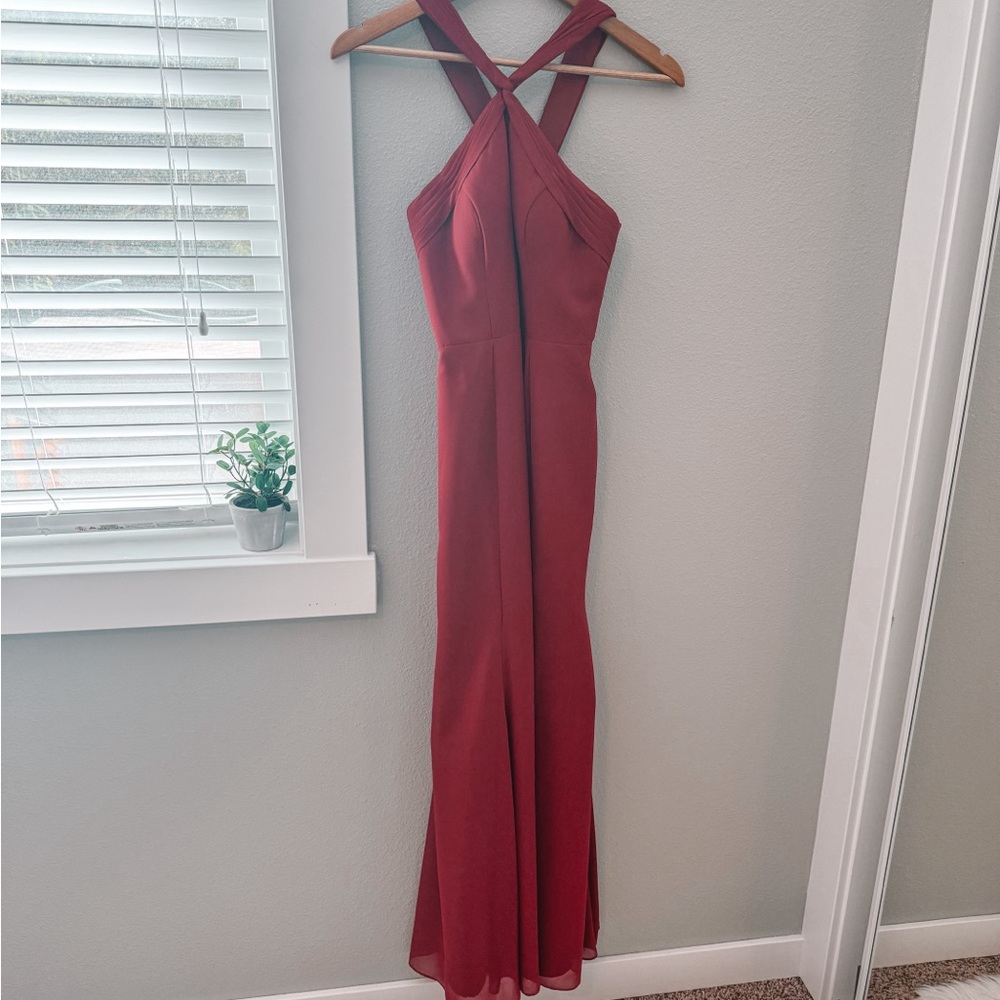 Azazie Burgundy Halter Dress